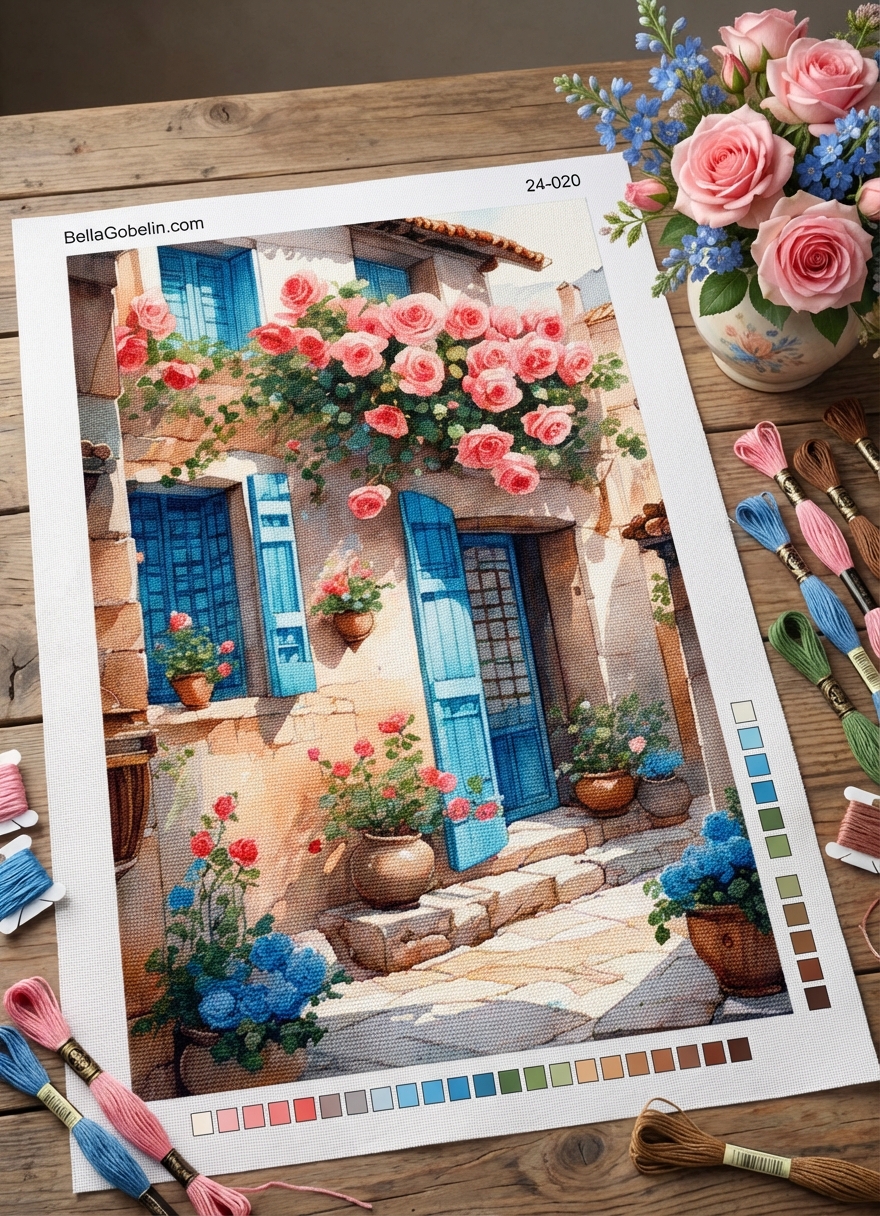 Mediterranean street with flowers
