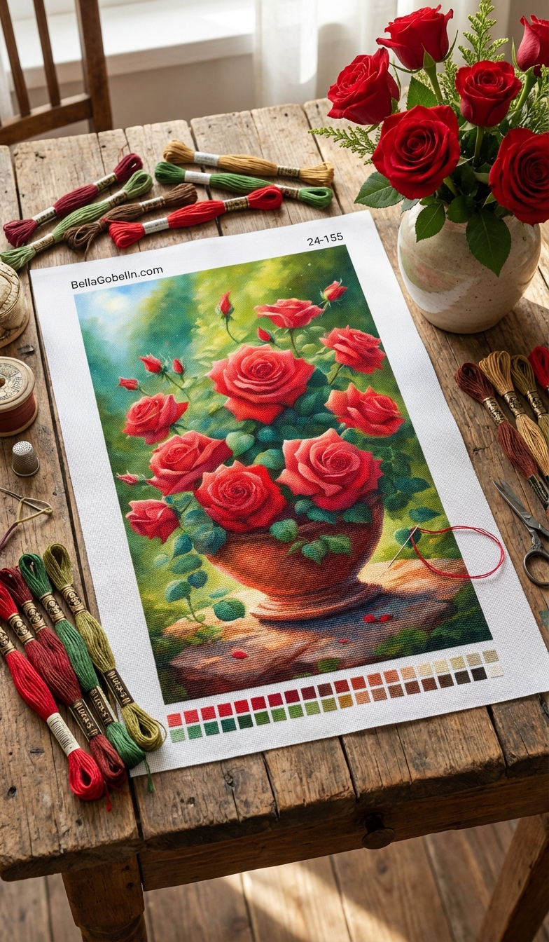 Red roses in a pot