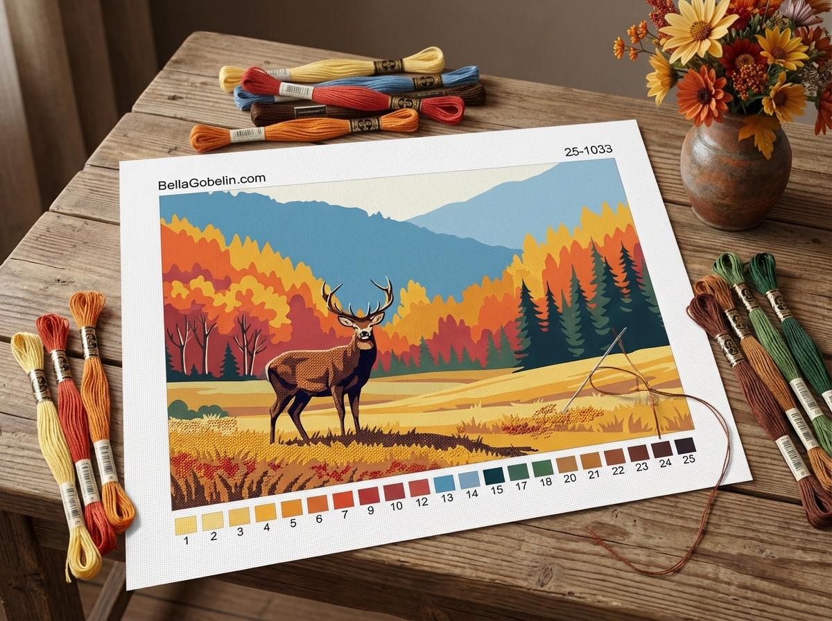 Red deer stag and autumn scenery