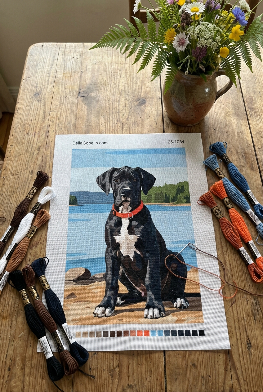 Dog portrait - Black puppy needlepoint