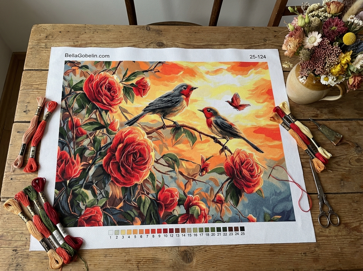 Birds Among Roses