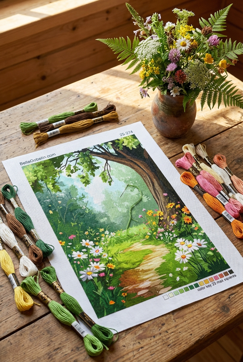 Forest path with flowers