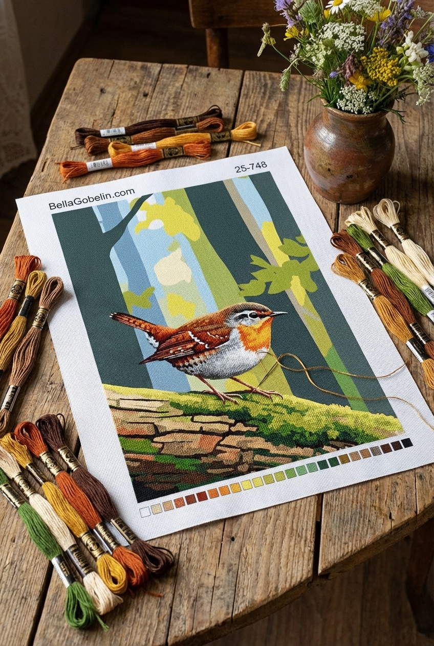 A small bird on the mossy branch