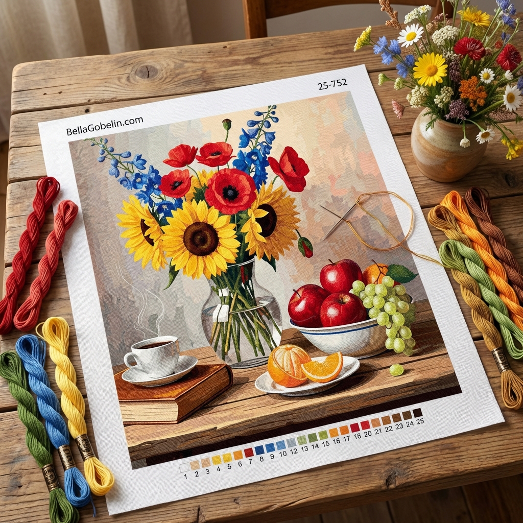 Still life with coffee (needlepoint tapestry)