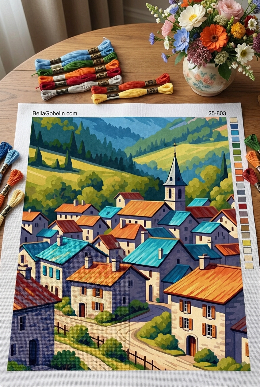 Mountain village tapestry kit