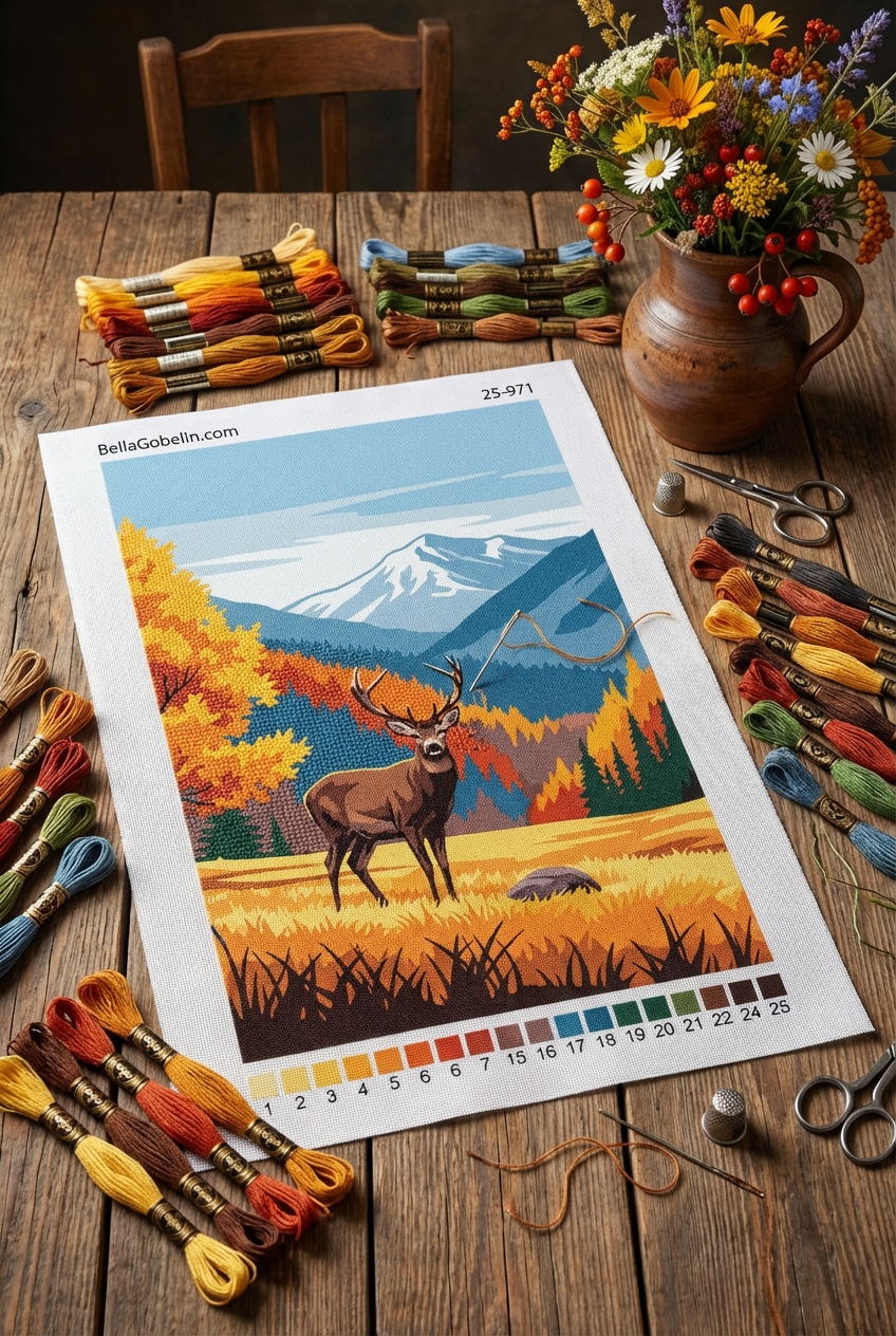 The beauty of the red stag and the autumn landscape