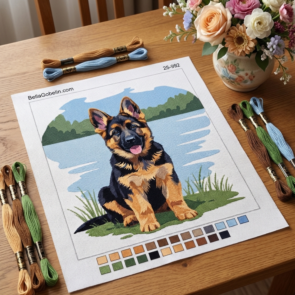 Dog portrait - German Shepherd puppy by the lake