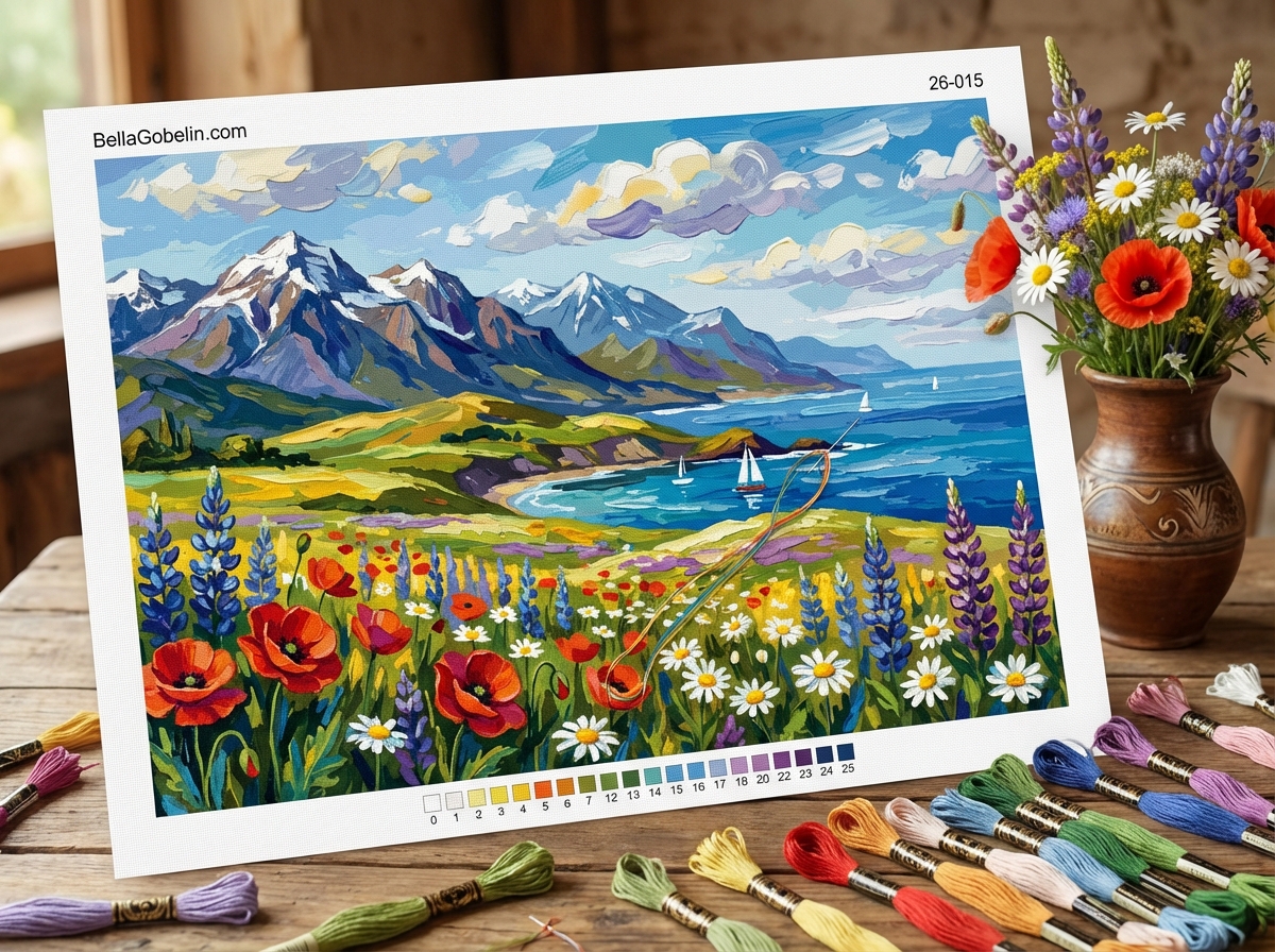 Spring Moment with Mountains and Seaside