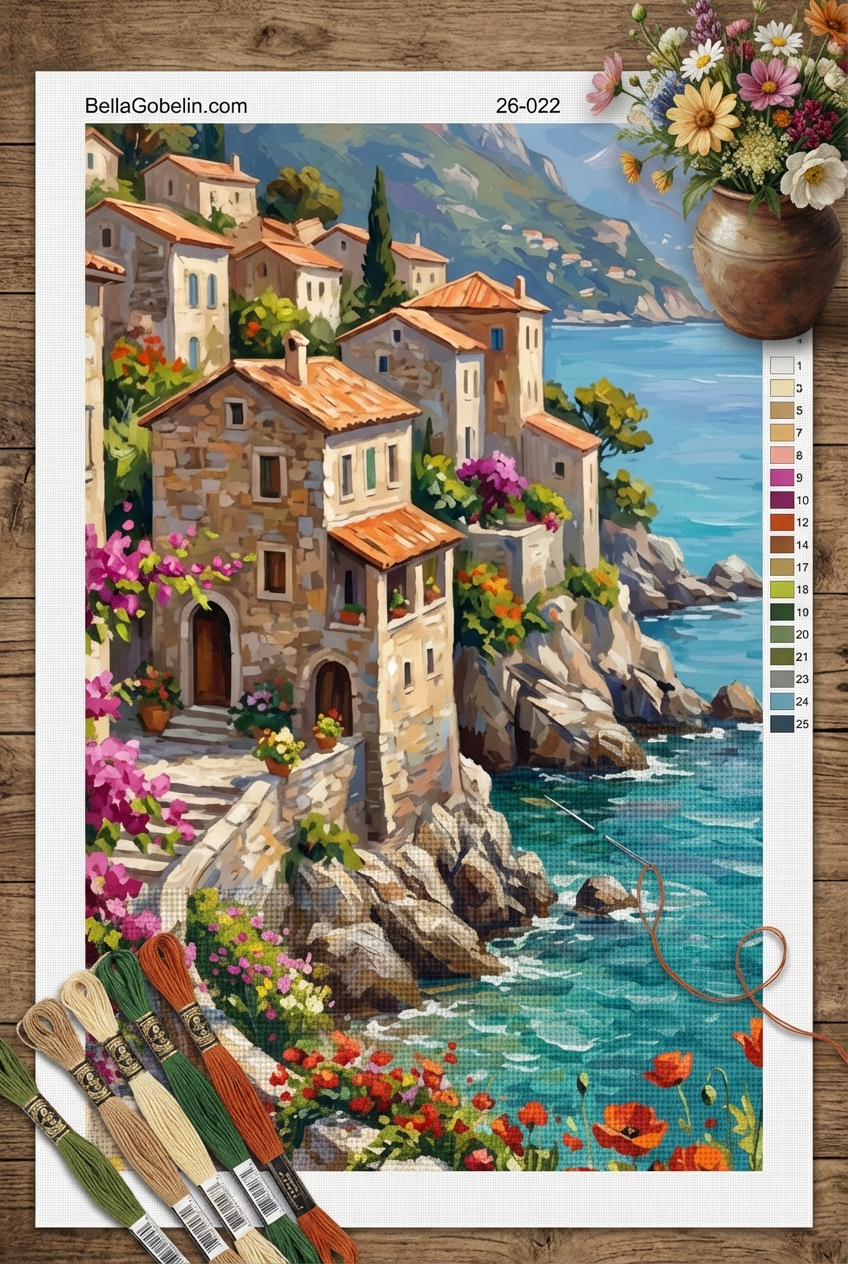 Beautiful fishing village with flowers