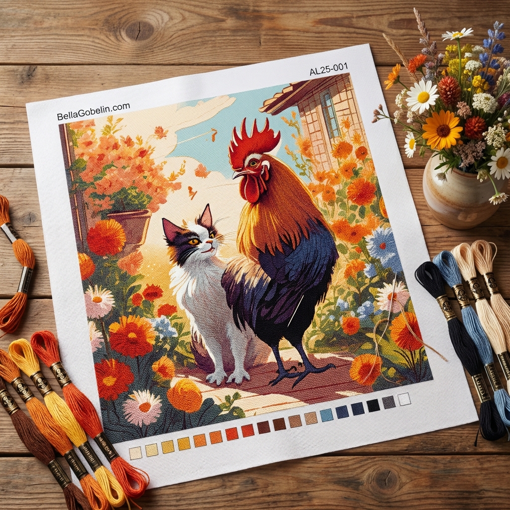 The cat and the rooster