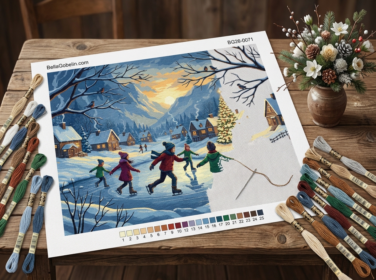 Winter ice skating in a rural environment