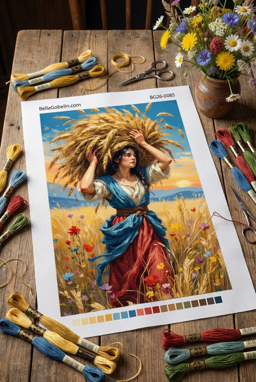 A harvest woman in the field