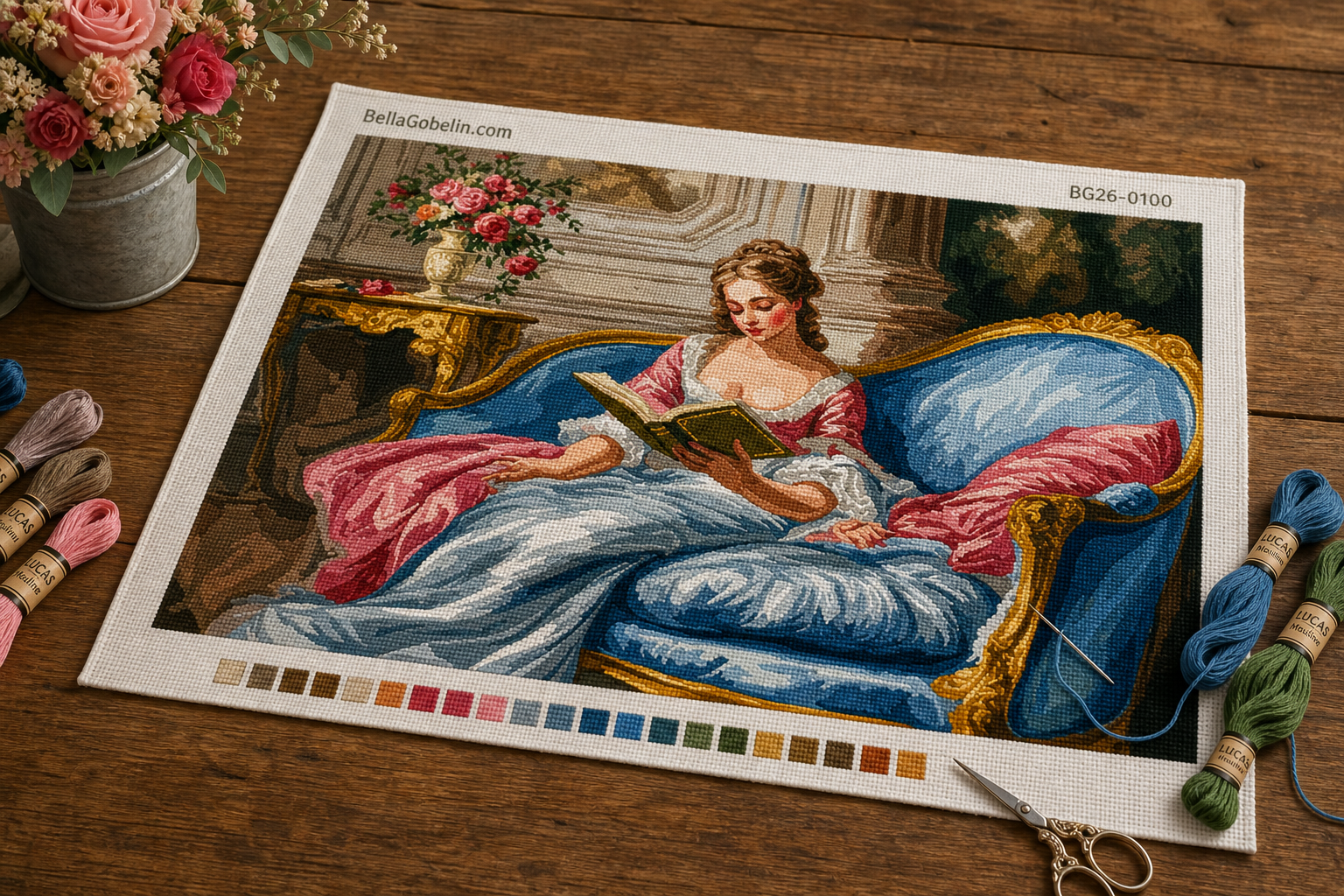 A reading woman in Rococo style