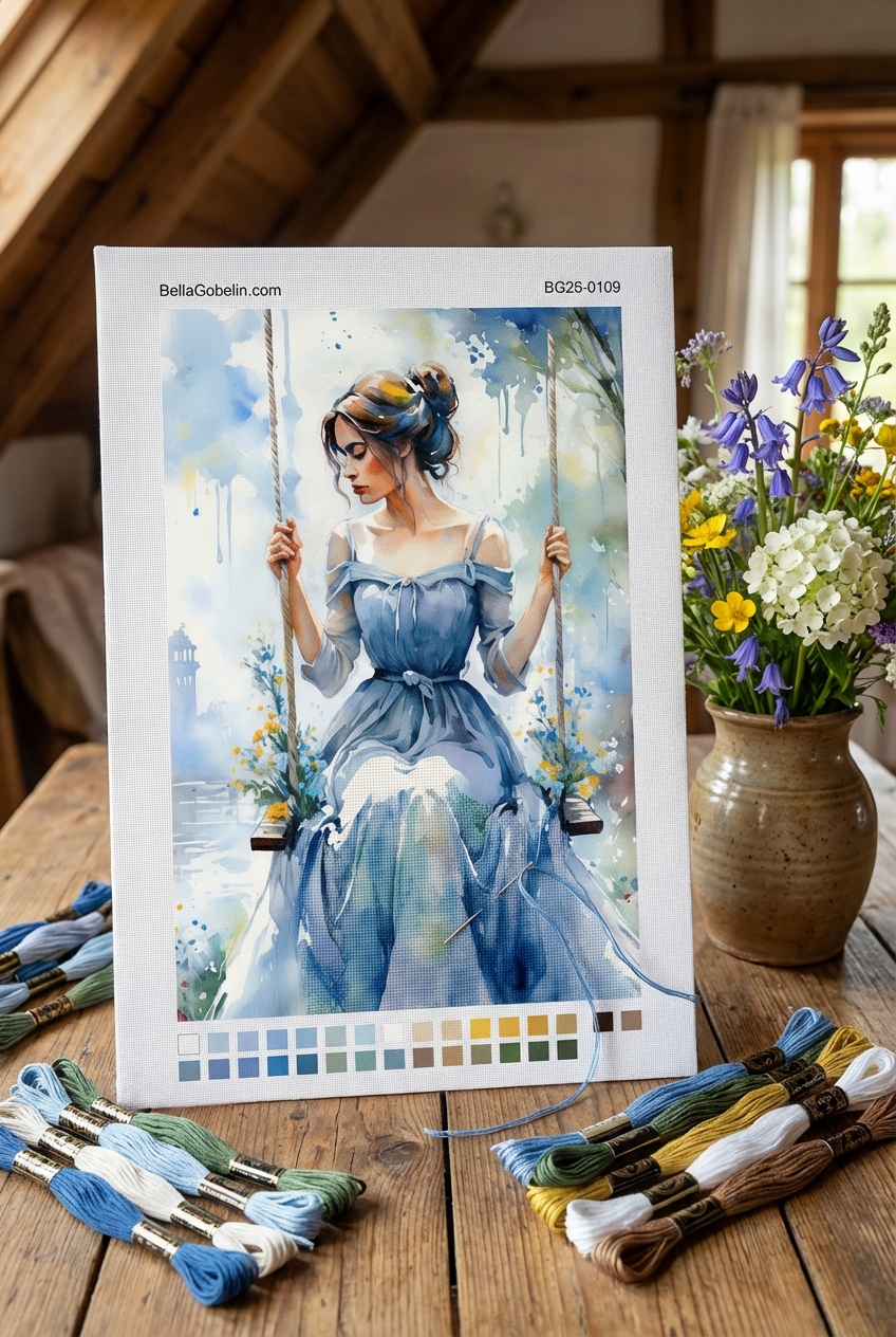 Watercolor of a girl on a swing