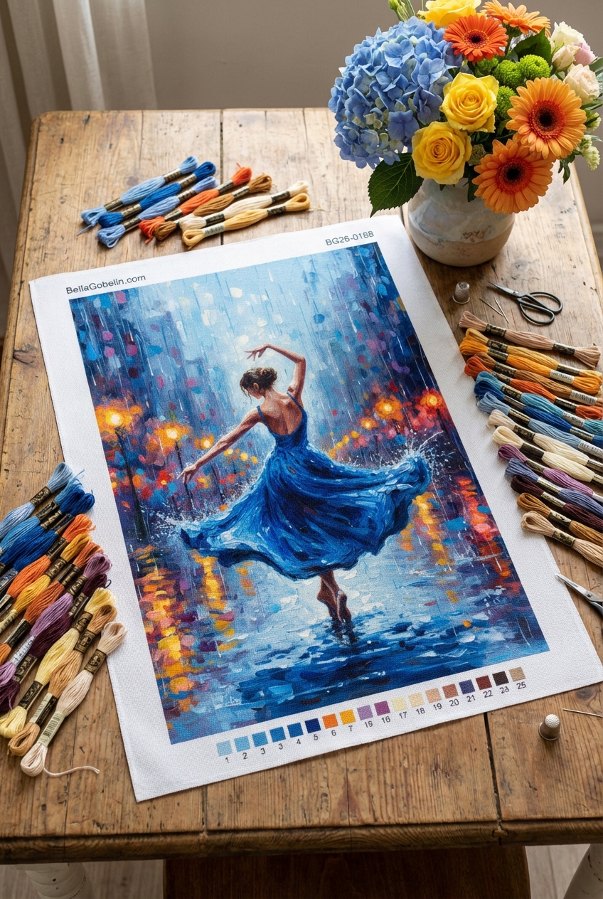 The blue-dressed ballerina's rain dance