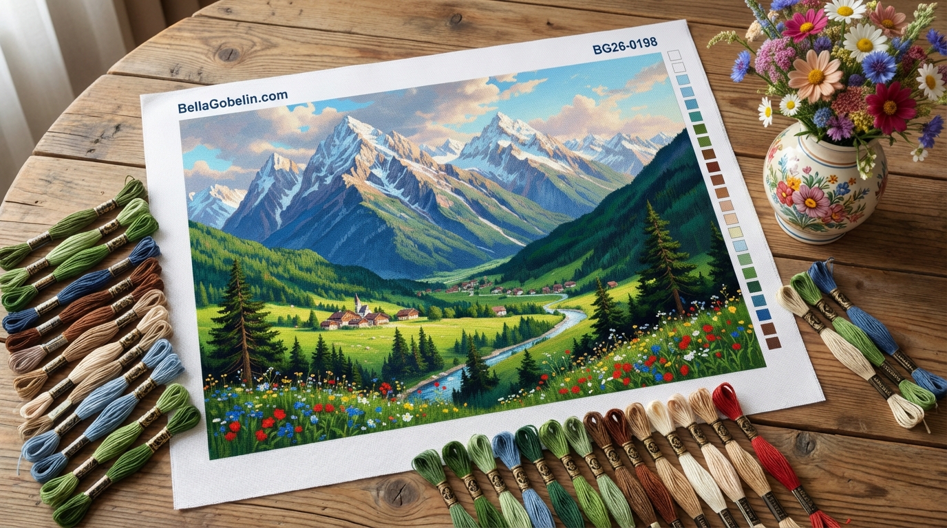 Alpine landscape with flowers