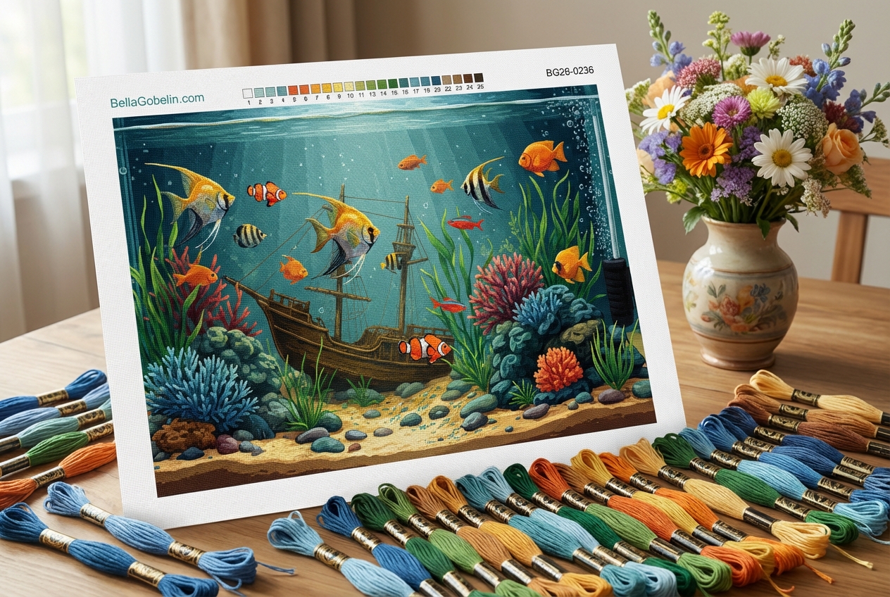 Aquarium with a shipwreck gobelin