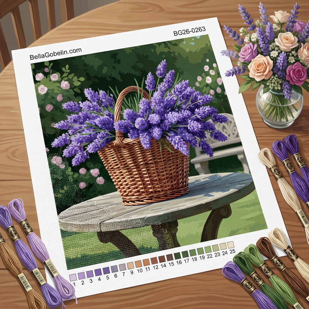 Lavender in a basket in the garden