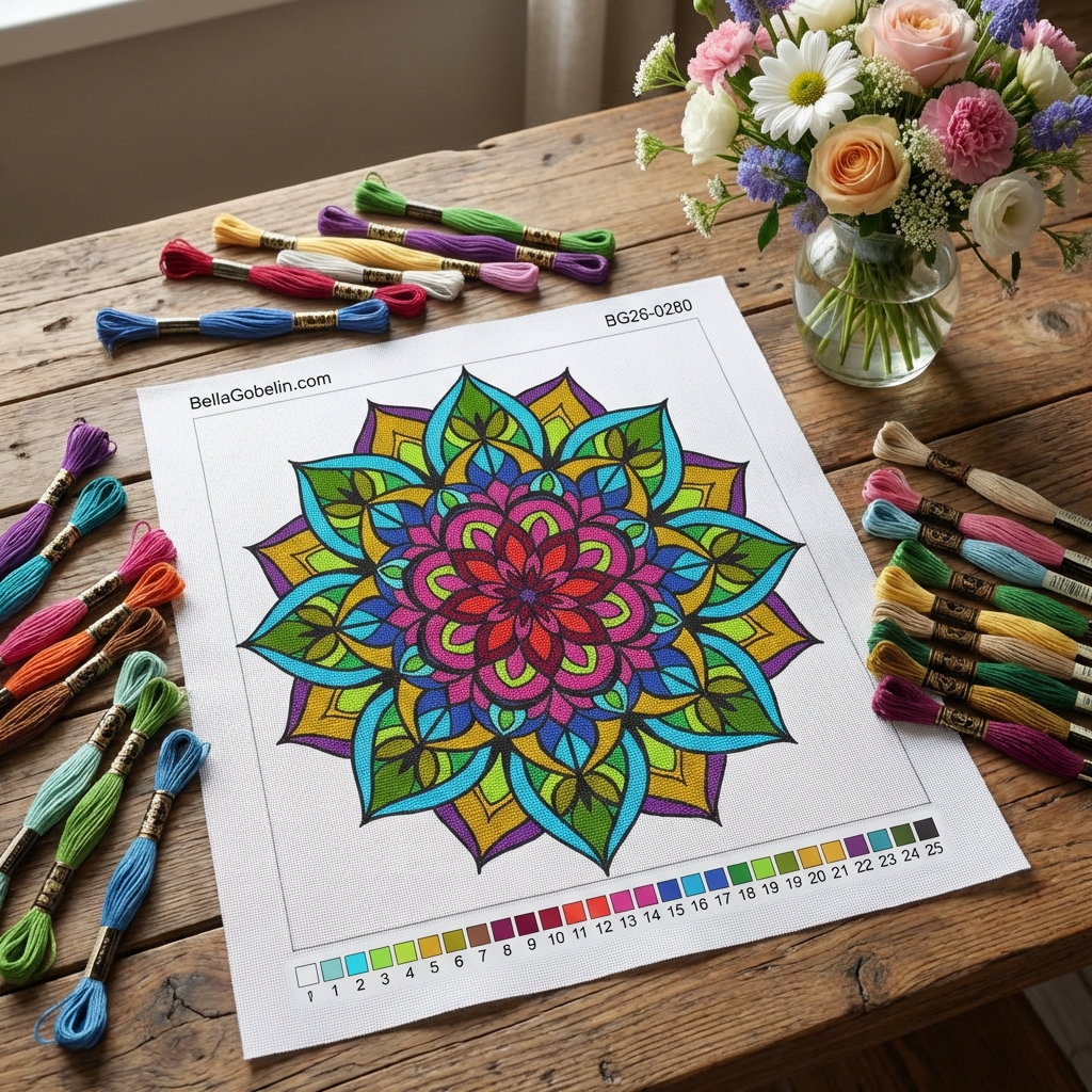 Colorful mandala circle, floral pattern