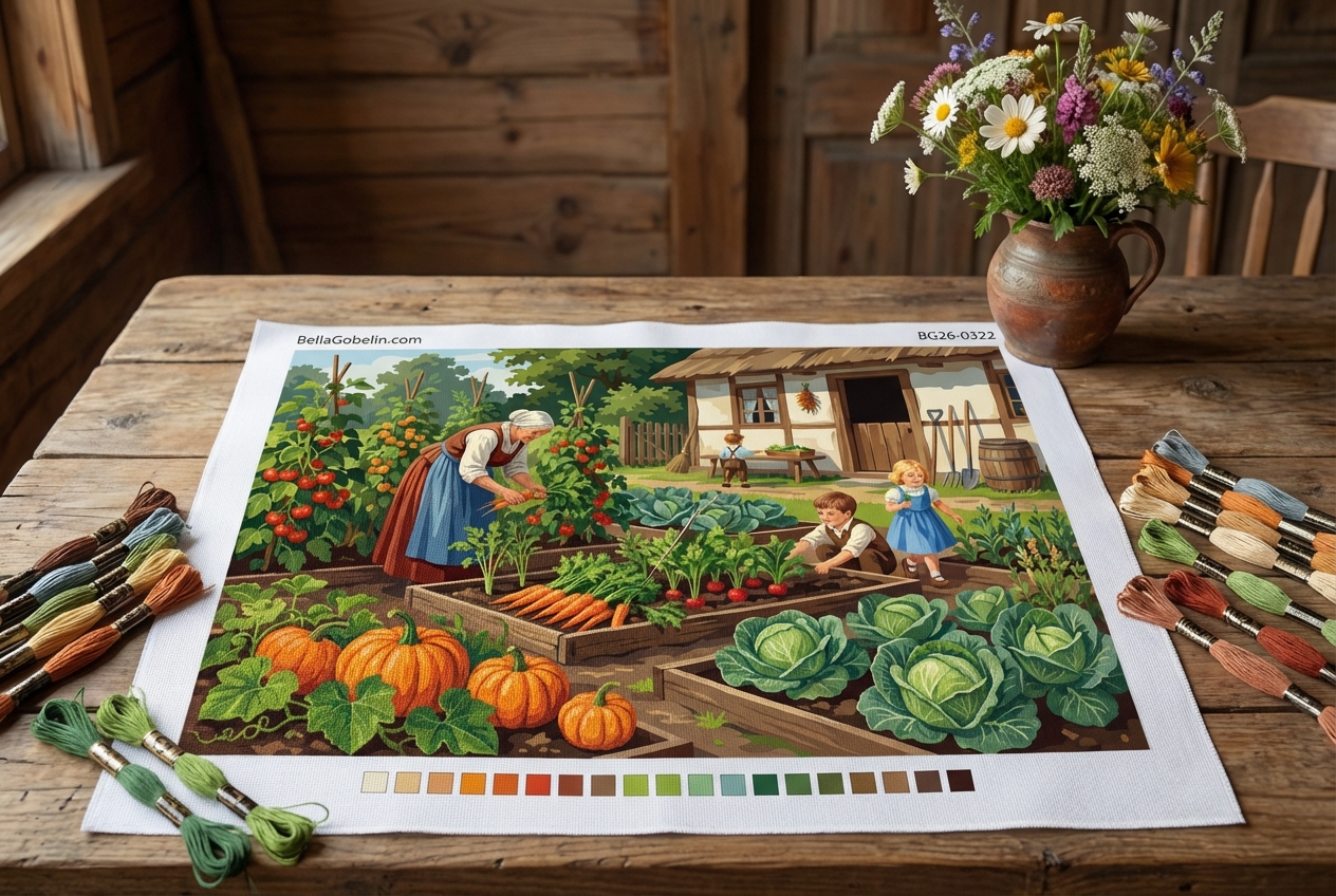 Village garden with vegetables