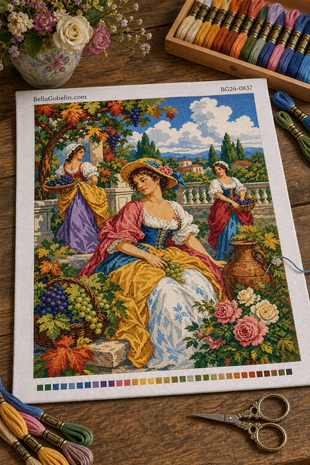 Harvest court lady gobelin life scene