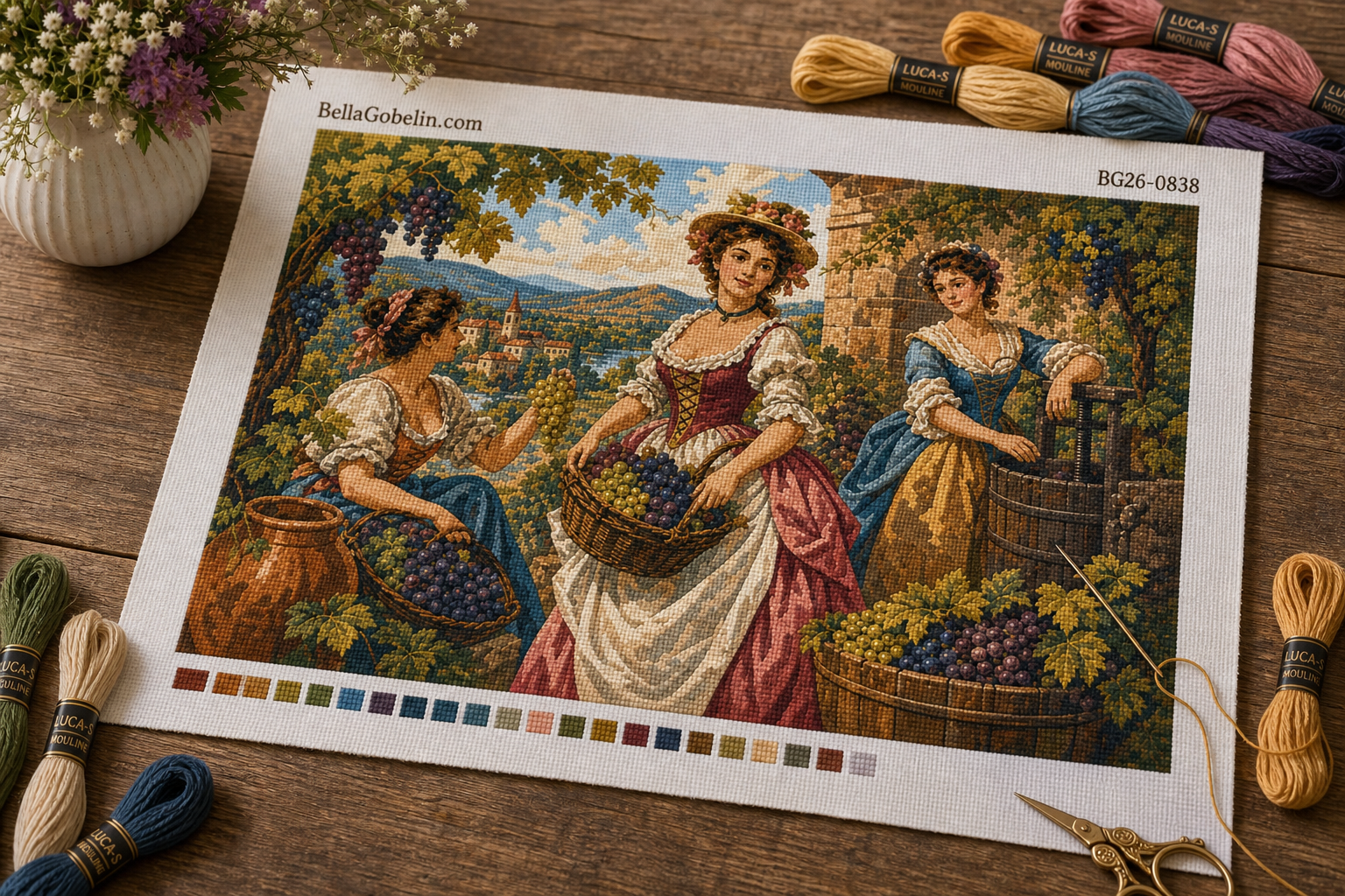 Harvest court lady gobelin life scene