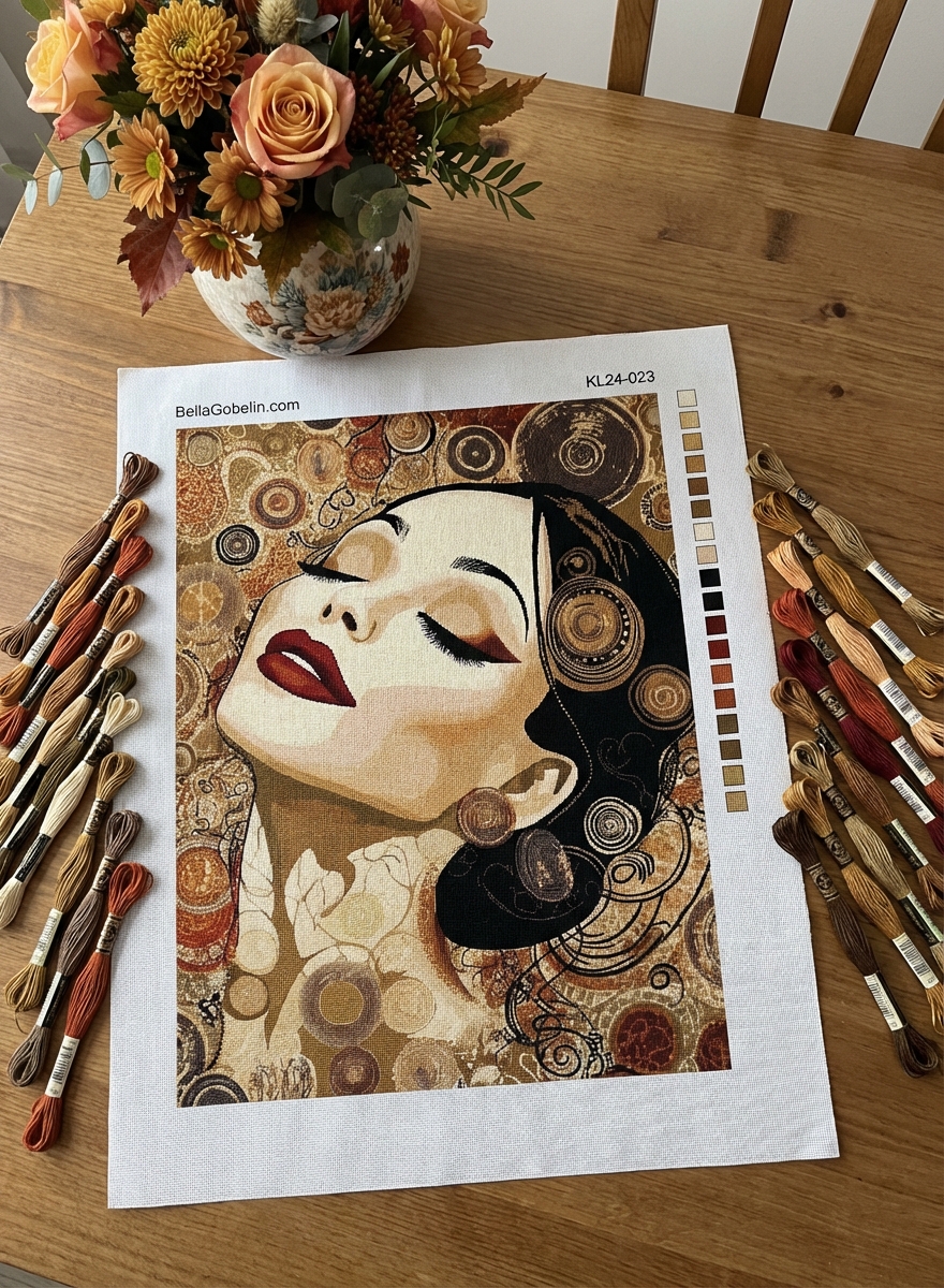 Coco Chanel portrait in Klimt style