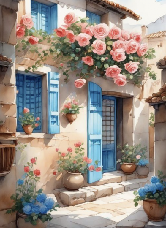 Mediterranean street with flowers