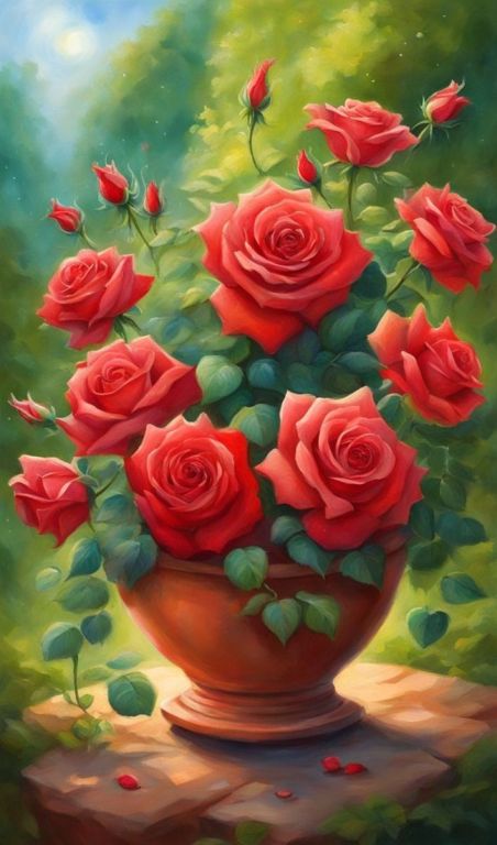 Piros rózsák cserépben