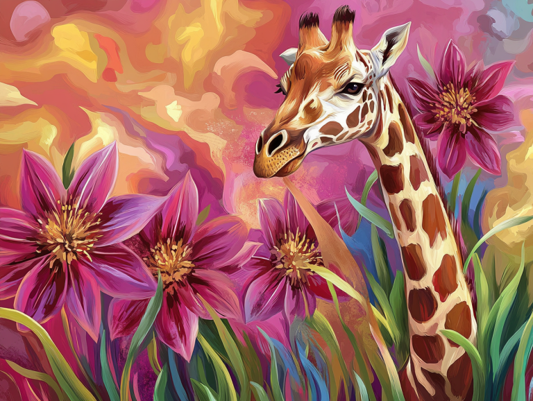 Giraffe among flowers