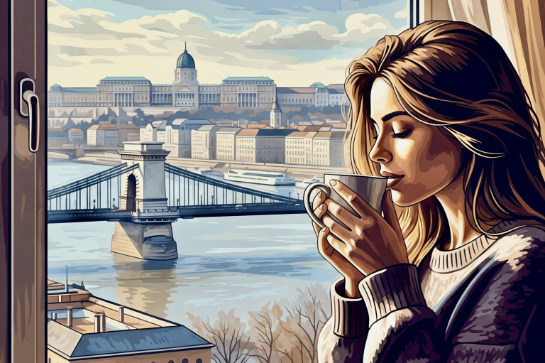Coffee portrait at the Chain Bridge