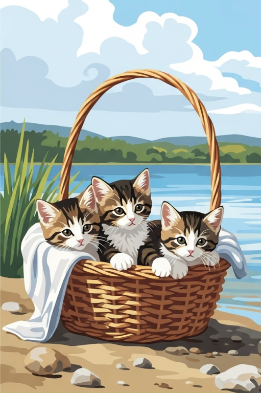 Kittens in a basket - needlepoint tapestry