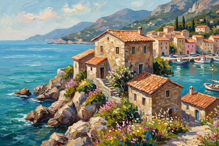 Painting of an Italian small town