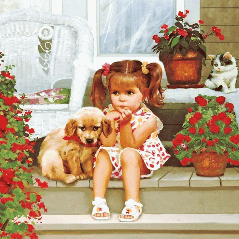 The little girl and the puppy