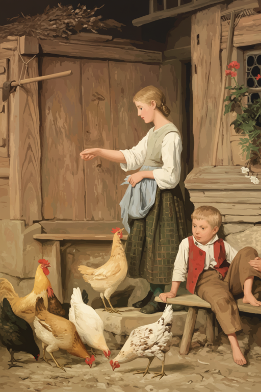 Albert Anker - Feeding Children Chickens tapestry kit