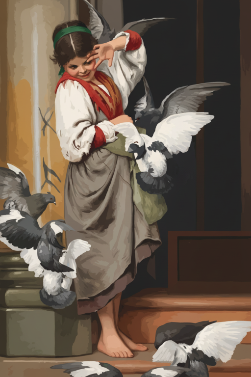 Ettore Tito - The Little Girl and the Pigeons Needlepoint Copy