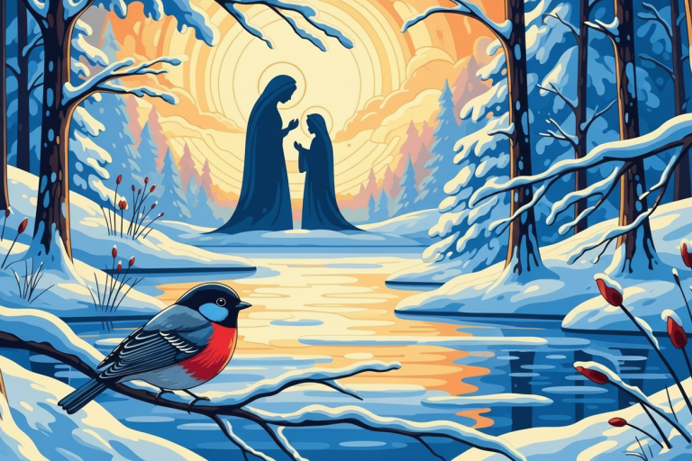 Winter landscape with bird