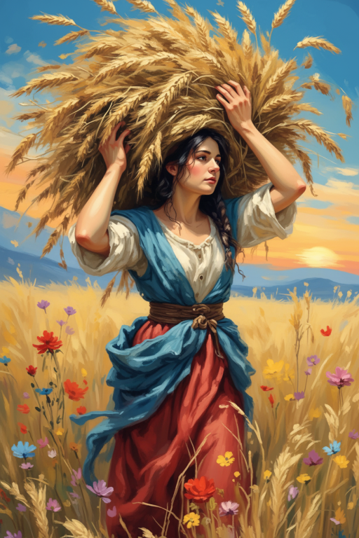 A harvest woman in the field