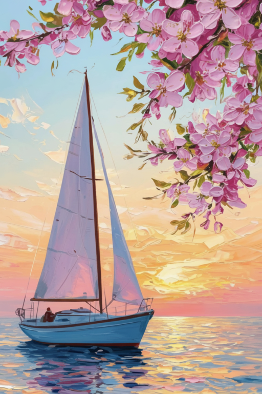 Sailing with flowers at sunset