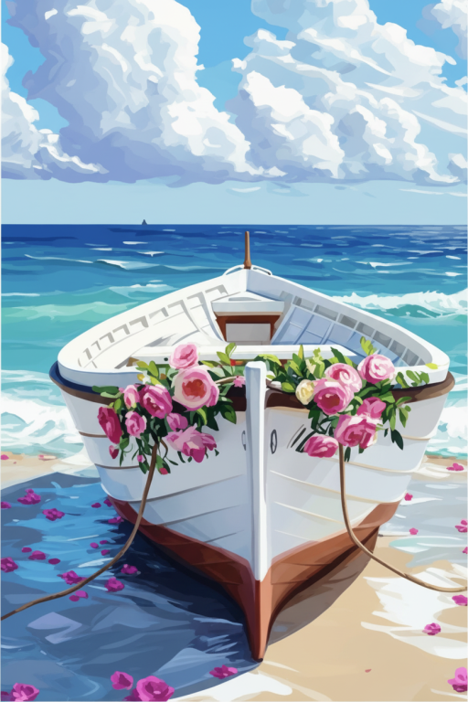 Floral boat on the seaside