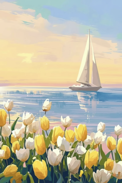 Sailing with tulips in needlepoint