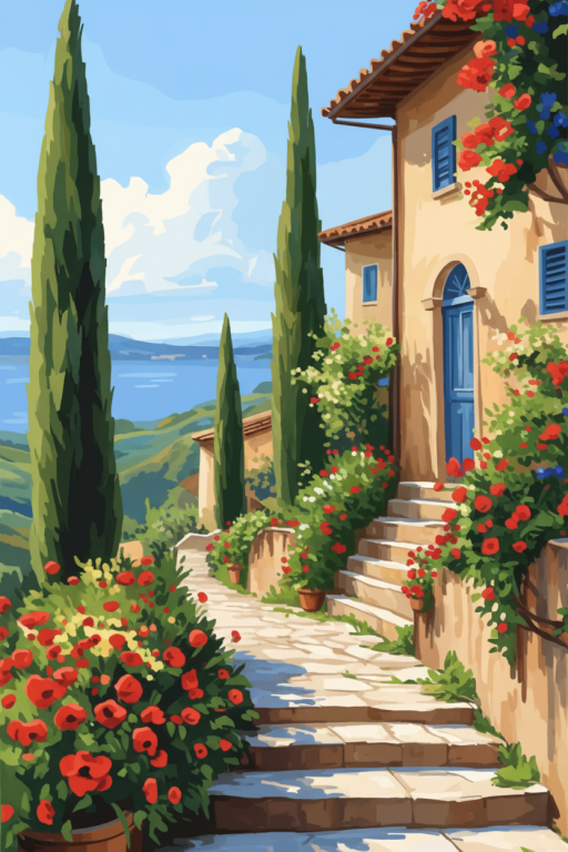 Mediterranean landscape with flowers