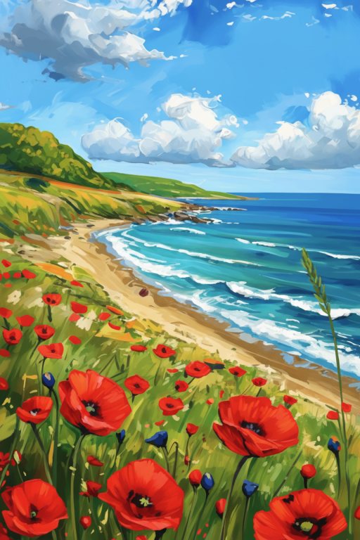 Seaside with Poppies - Needlepoint