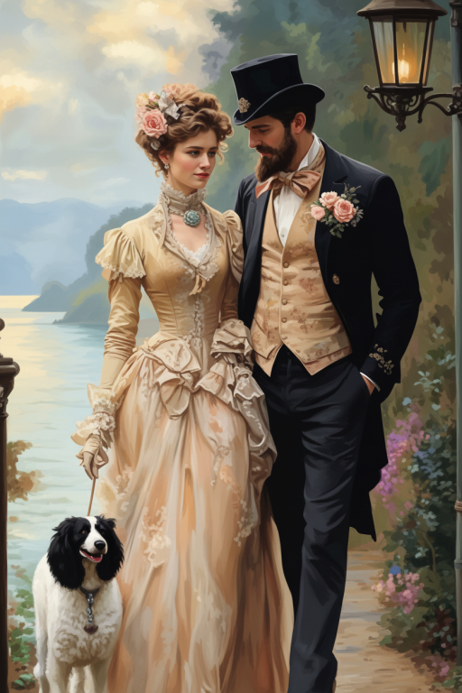 Romantic couple with a dog - Needlepoint tapestry