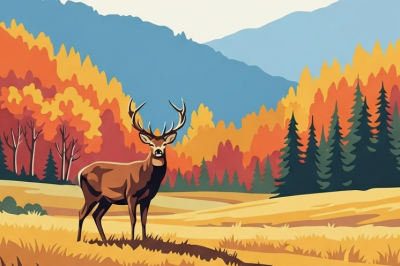 Red deer stag and autumn scenery