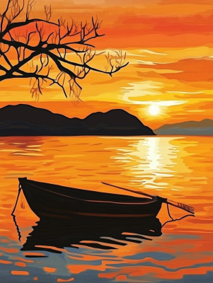 Lonely boat at sunset