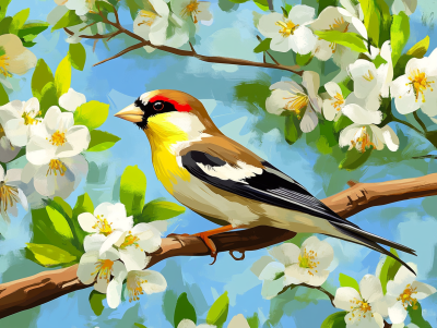 Wren on the flowering tree