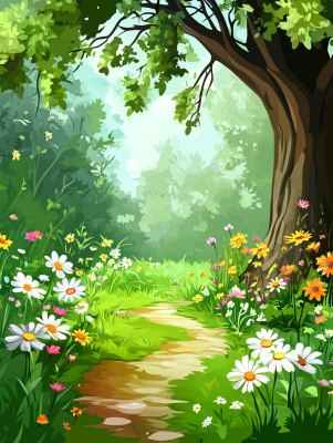 Forest path with flowers