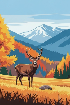 The beauty of the red stag and the autumn landscape