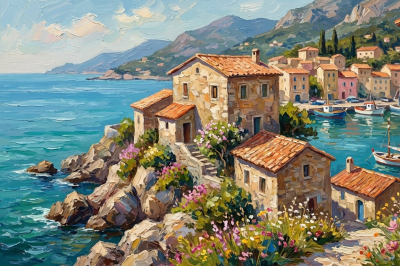 Painting of an Italian small town